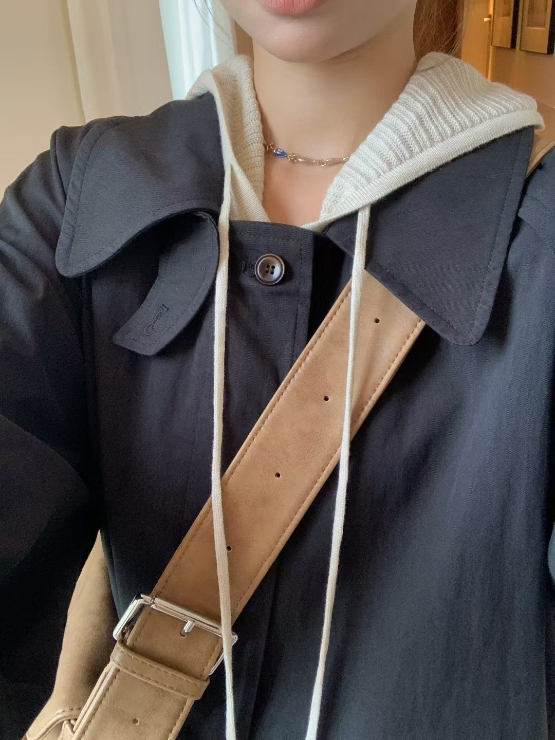 // 小個子也能入的中長款可立領翻領trench coat