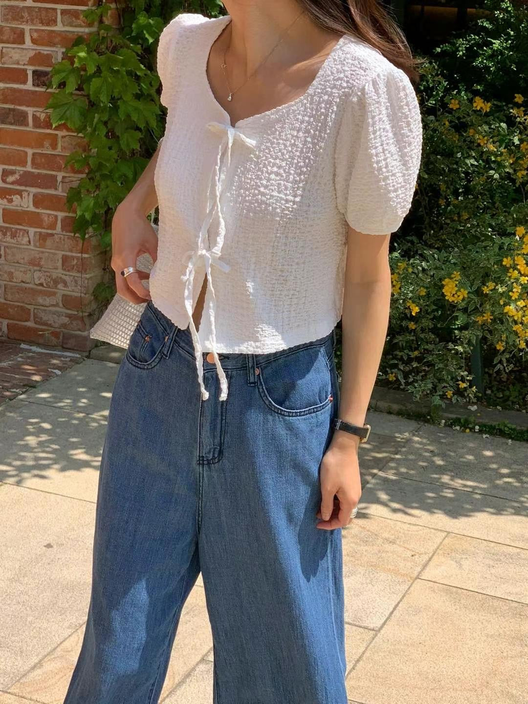 // 免燙肌理感綁帶短款BL