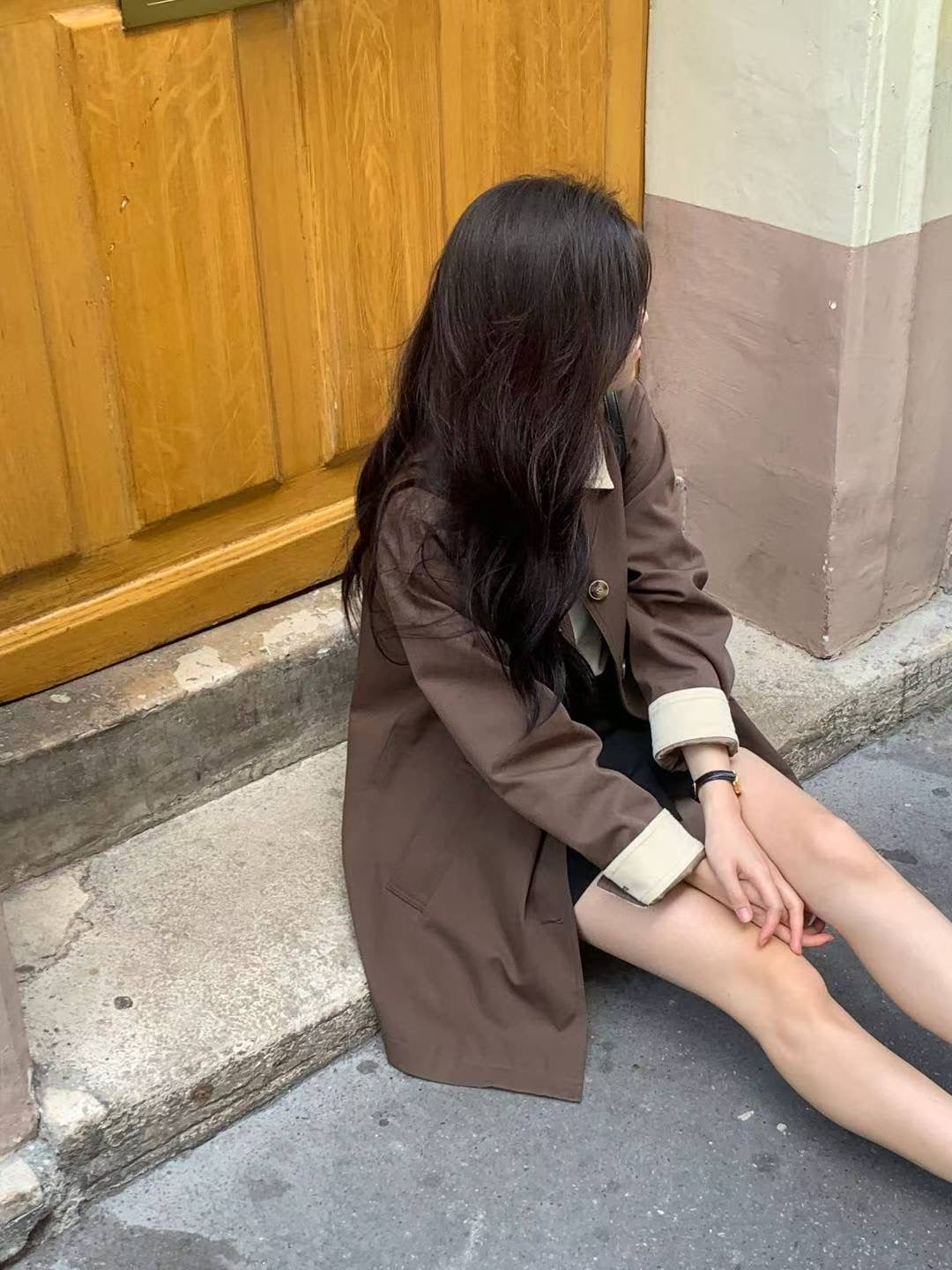 設計師款 // 撞色領中長款trench coat