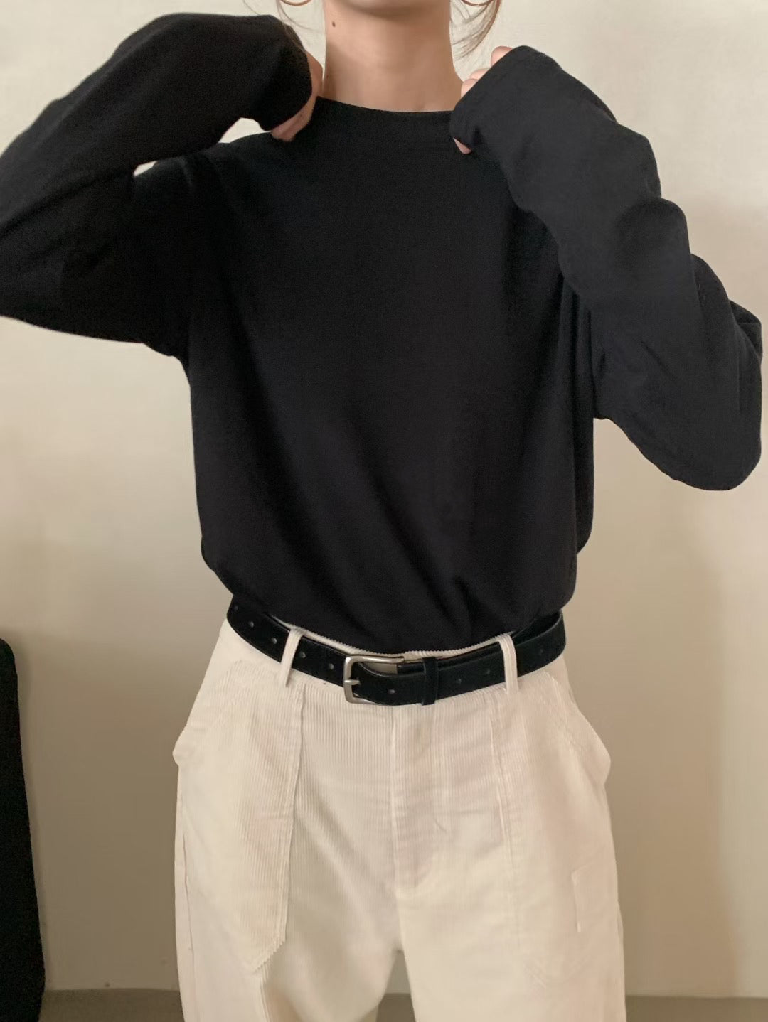 // 必包的高級感磨毛親膚長袖打底TEE