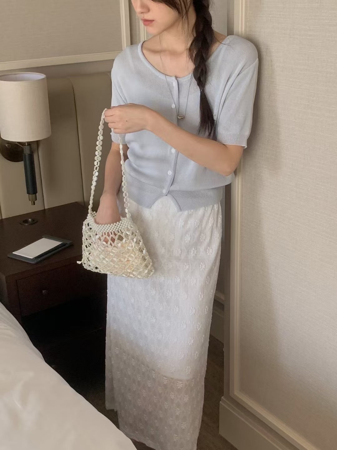 // 圓領鈕扣開胸短袖CD