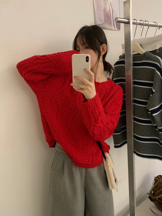 // 35%wool麻花紋慵懶毛衣