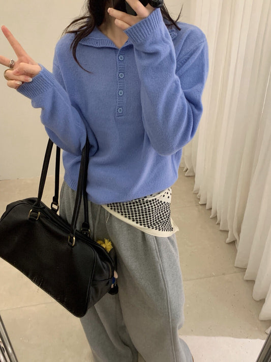 // 100%綿羊毛可立領半鈕扣NT