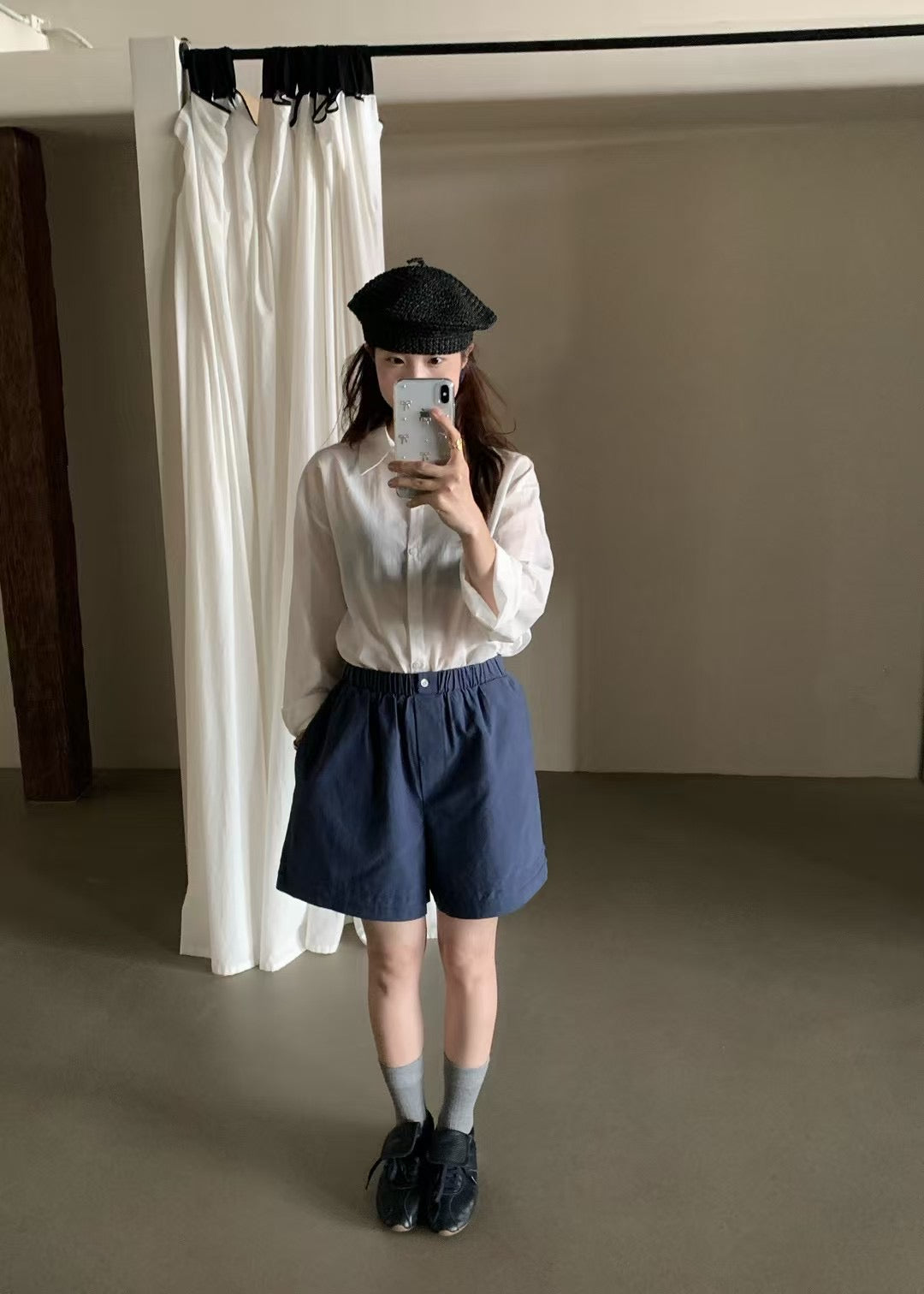 // lyocell親膚壓褶腳短褲