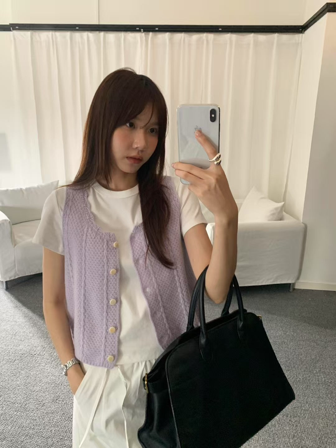 // 精緻波浪花邊織紋背心