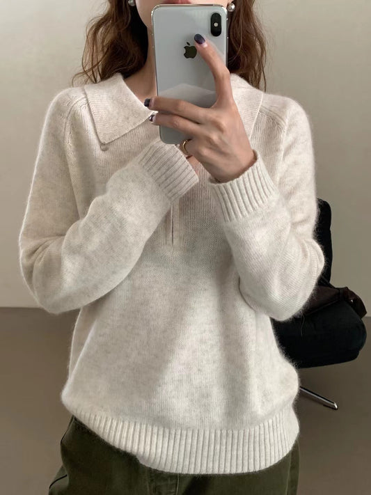 // raccoon+wool半拉鍊翻領高級感毛衣