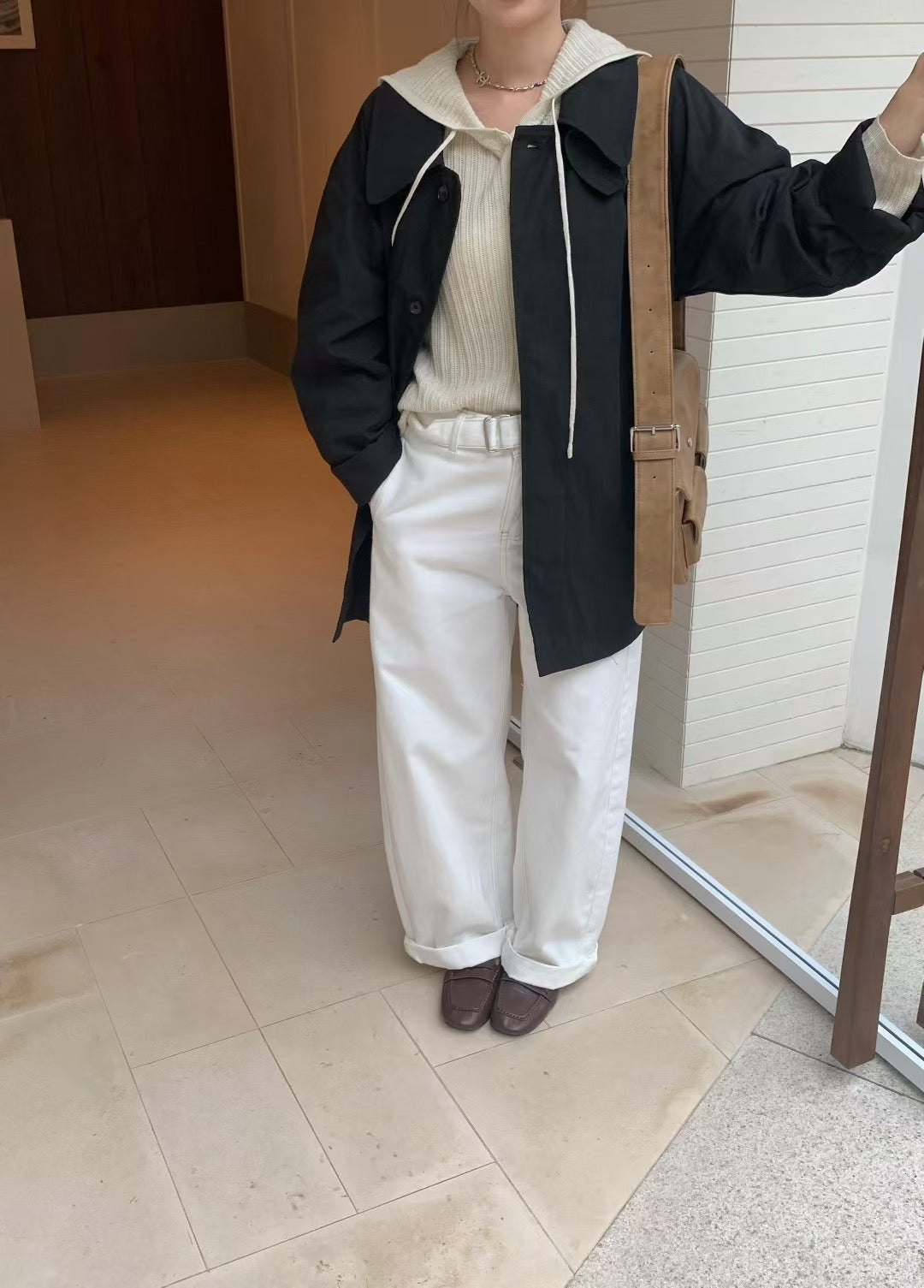 // 小個子也能入的中長款可立領翻領trench coat