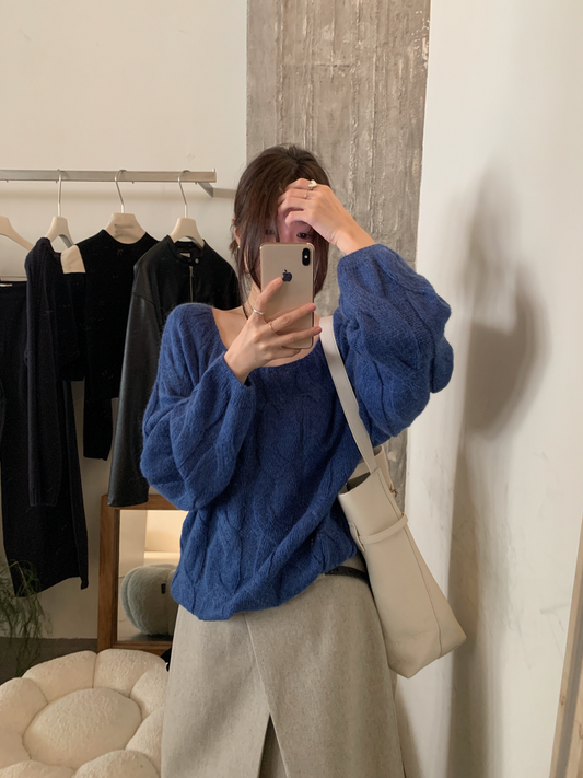 // 大圓領扭紋麻花10%馬海毛NT