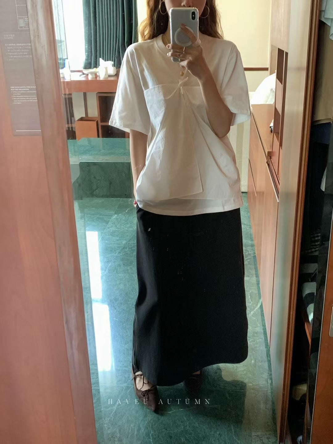 // 設計感純棉+恤衫棉綁結TEE
