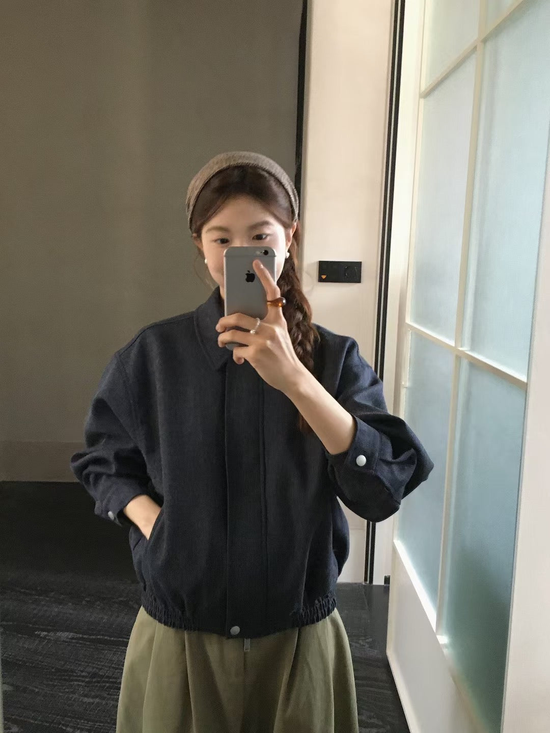 // 超韓雜色感複合質料翻領JK