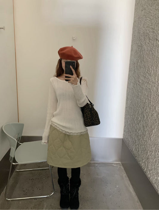 // 絲光羊毛紗線拼接lace邊NT