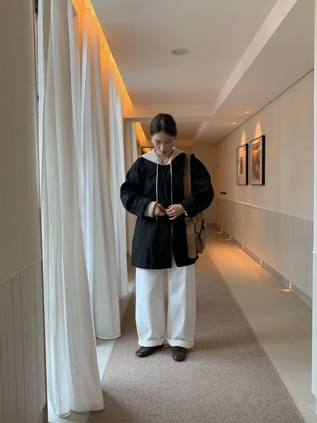 // 小個子也能入的中長款可立領翻領trench coat