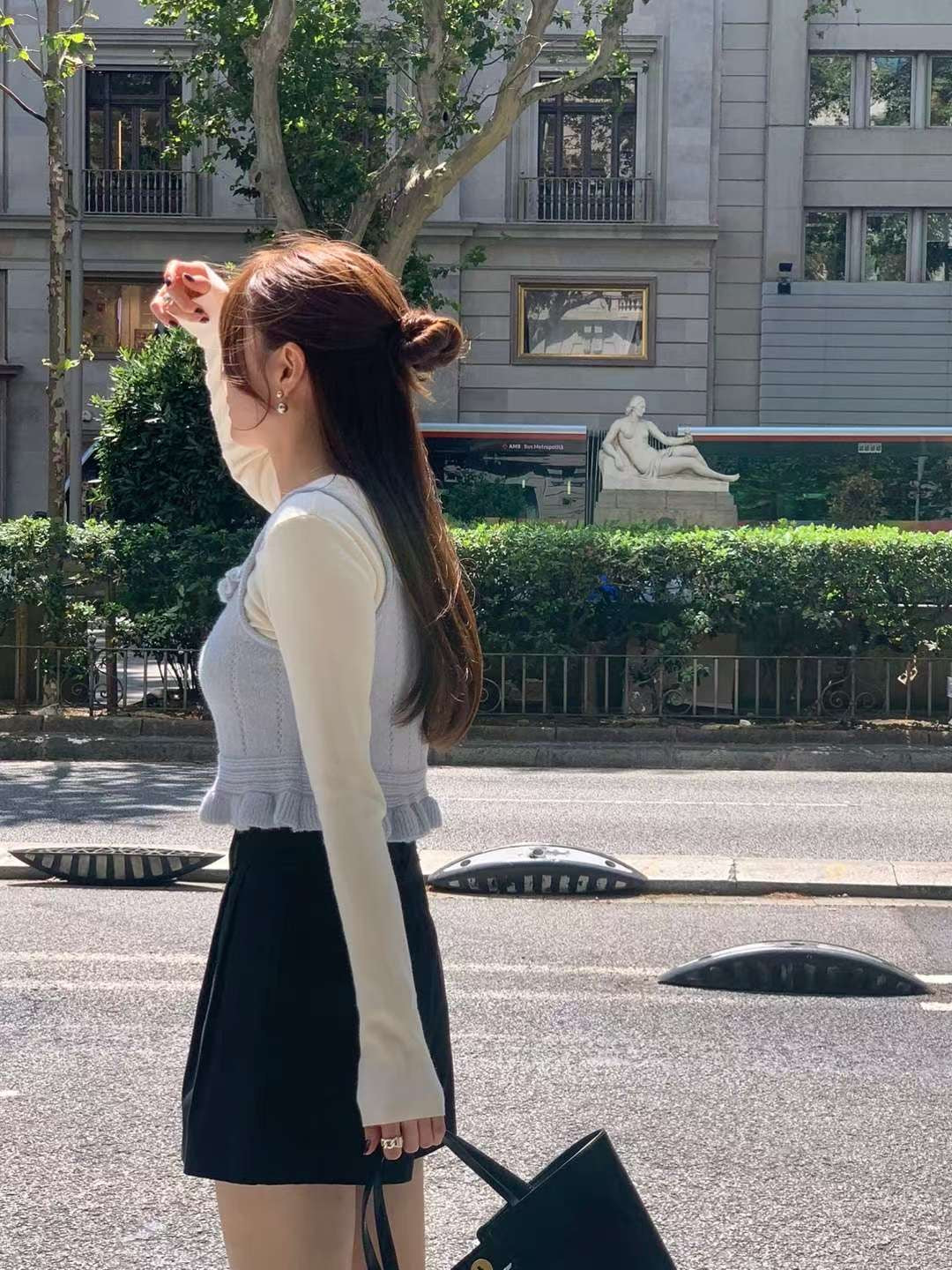 // 超美荷葉邊直間織紋小吊帶
