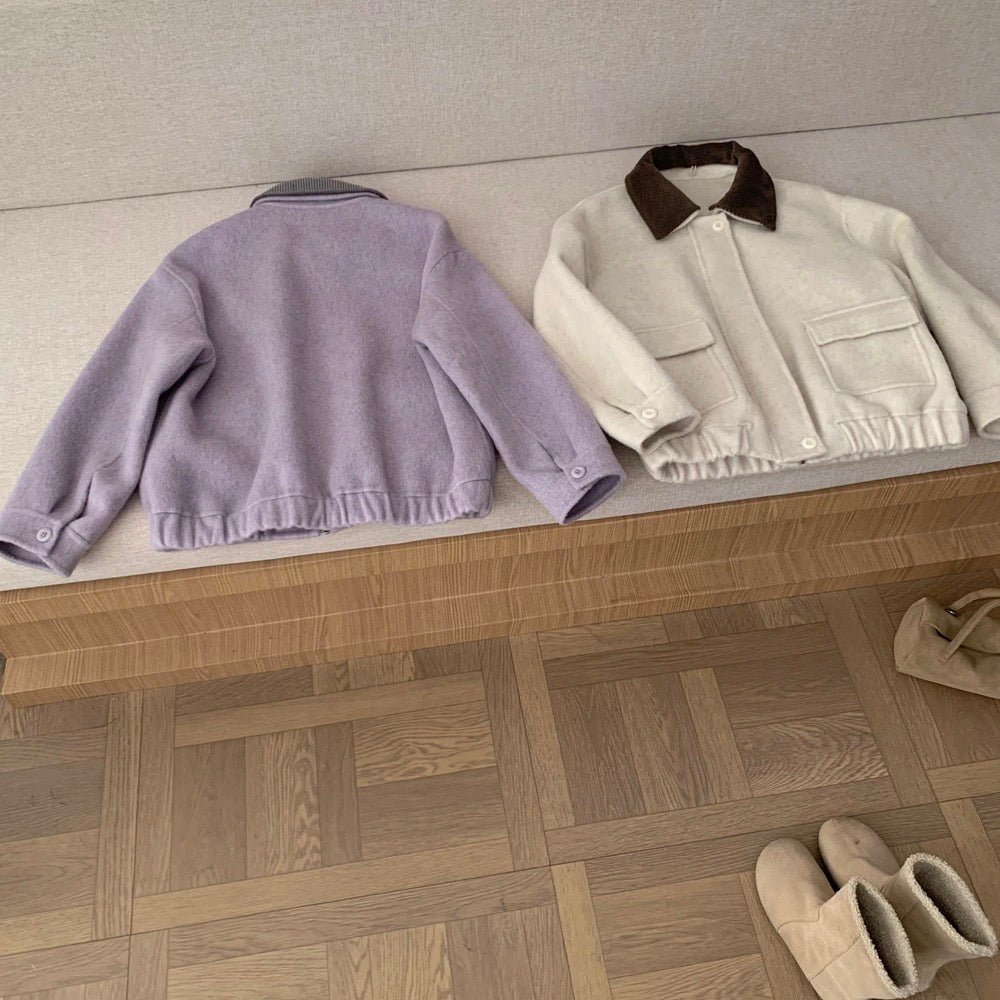 J71 / 超韓重工拼燈芯絨疊領羊毛外套(領子可拆)(65%wool)
