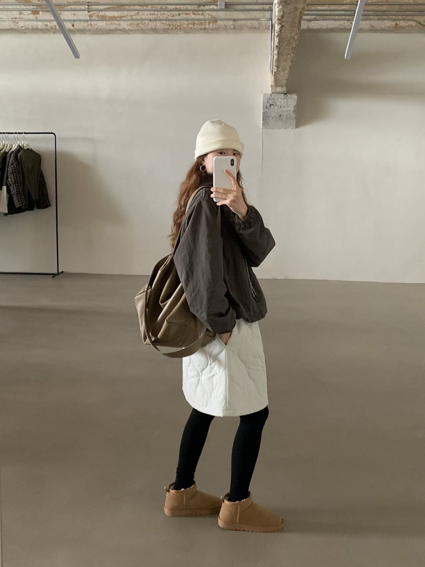 // 大熱菱格夾棉A字短裙