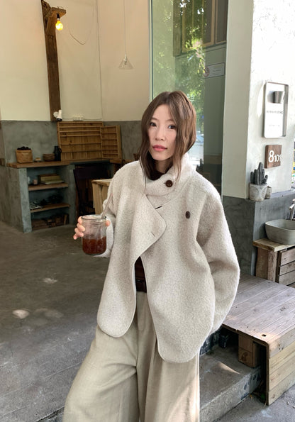 // 圈圈絨可立領中長外套