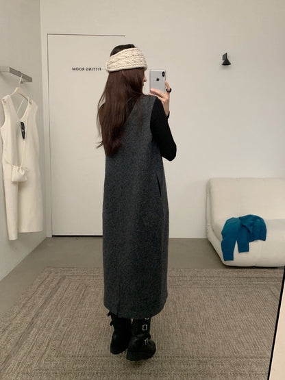 // 50%wool柔軟U領背心OPS(連袋仔)