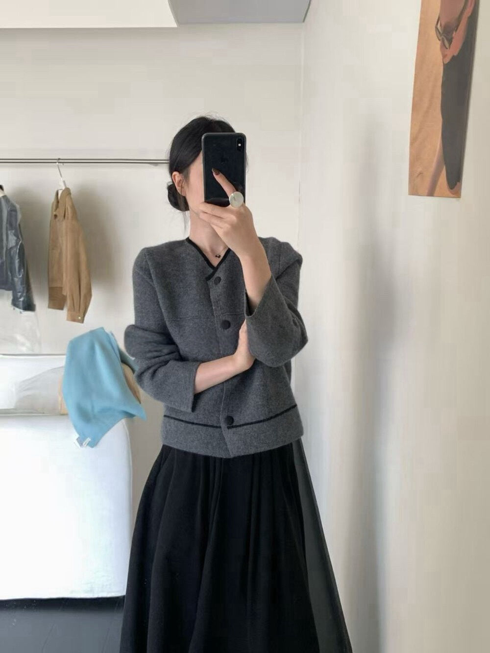 // 10%綿羊毛極簡撞色線條包邊密針織CD