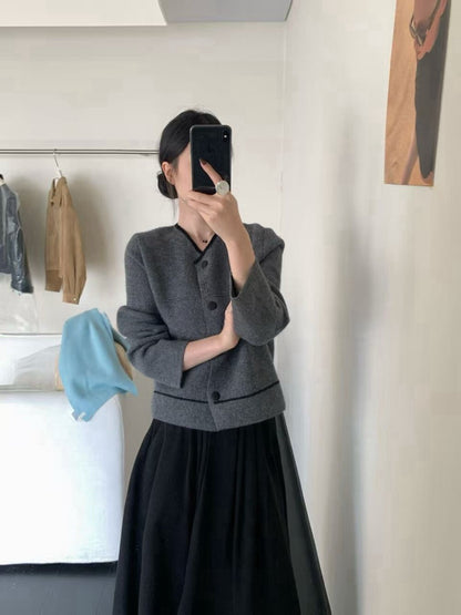 // 10%綿羊毛極簡撞色線條包邊密針織CD