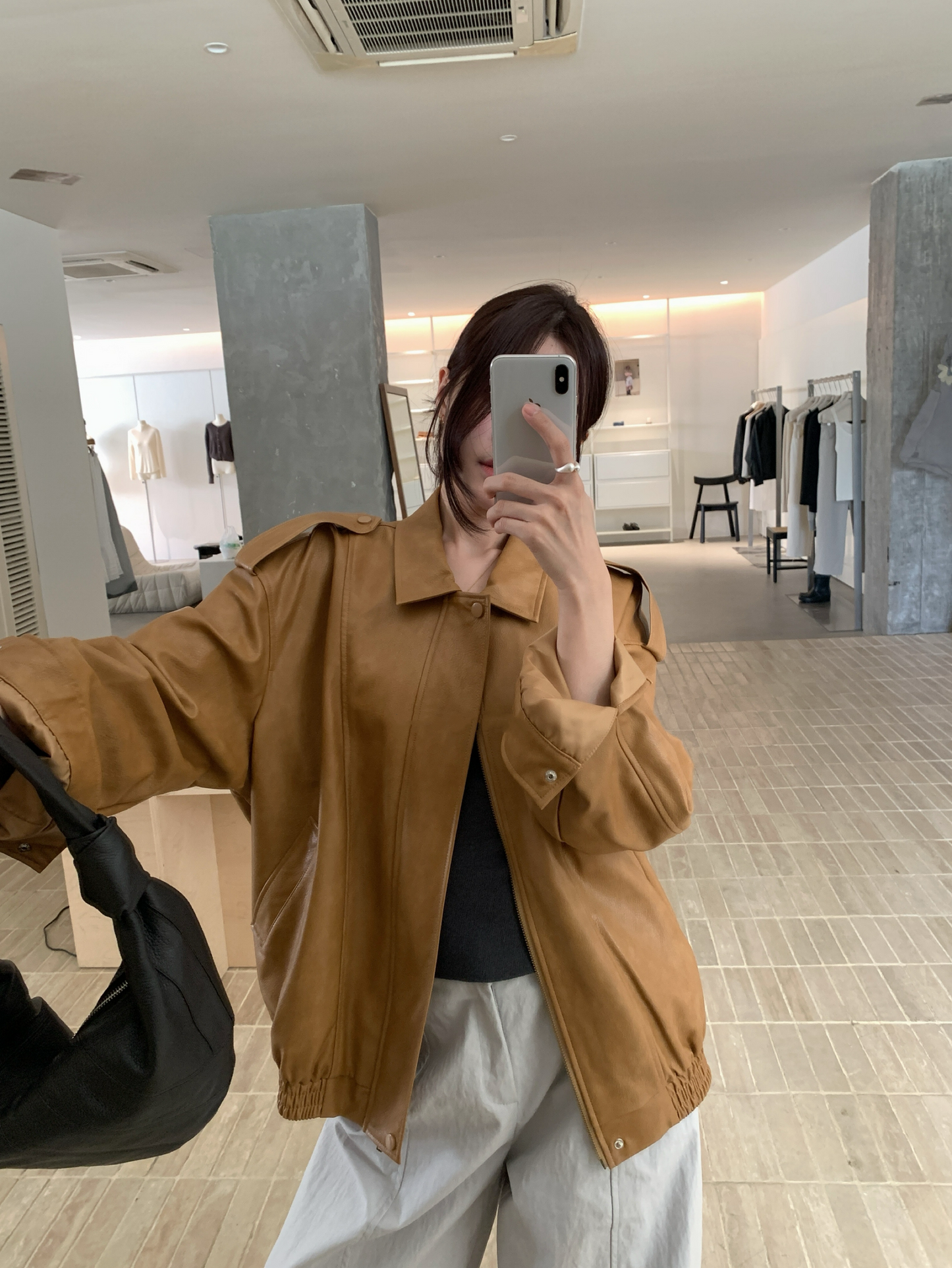 // 復古帥氣彷皮機車外套