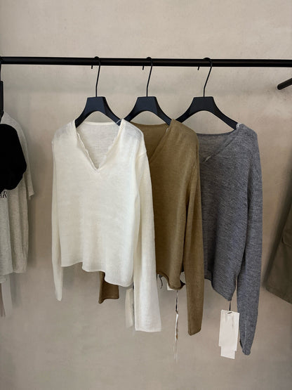 B30 / 軟糯感拼lace邊V領wool blend針織上衣(10%wool)