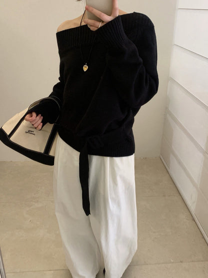 // 一字肩斜肩連腰帶NT