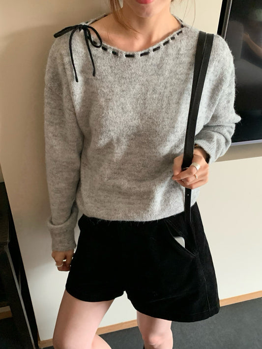 // 精緻撞色穿繩蝴蝶結毛絨感NT