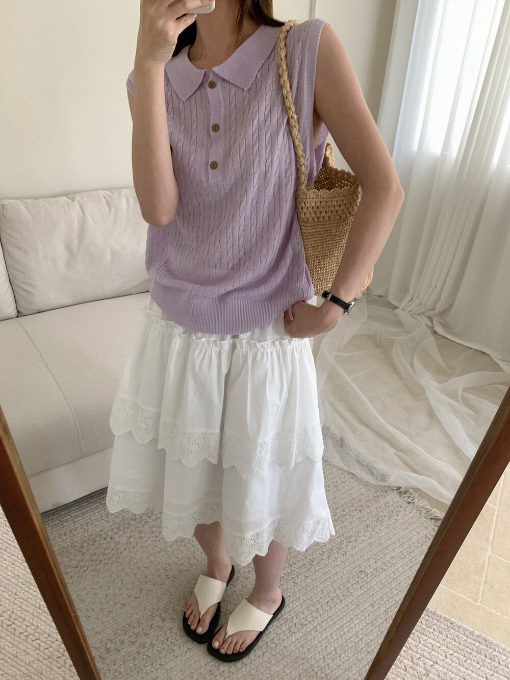 // 天絲麻透氣麻花polo背心針織