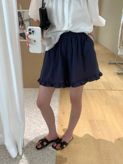// 超舒服麻質花邊腳短褲