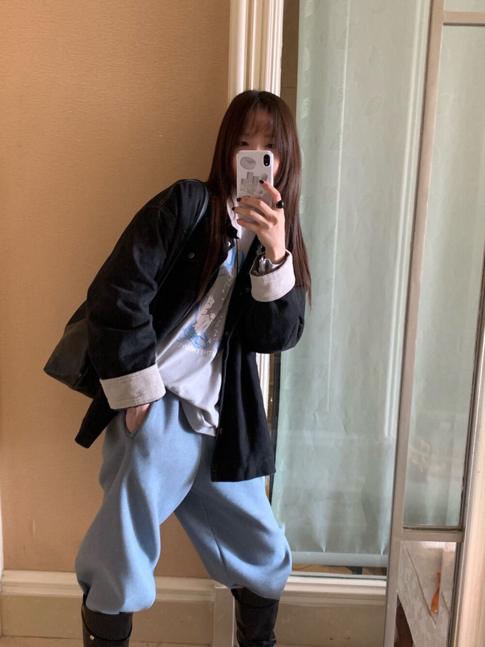 // 拼色燈芯絨領牛仔外套