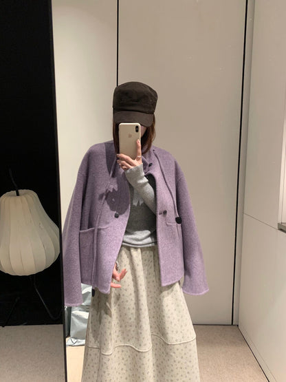 // 100%wool小立領double鈕扣手工外套