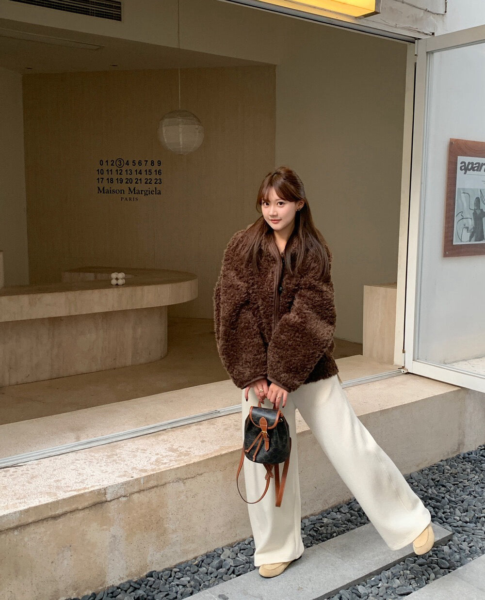 // 拼接材質可愛毛茸茸連帽外套