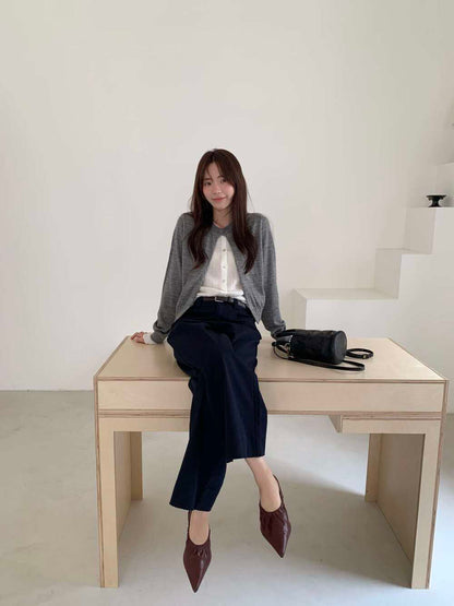 // 褲型超好簡約花邊直腳九分褲