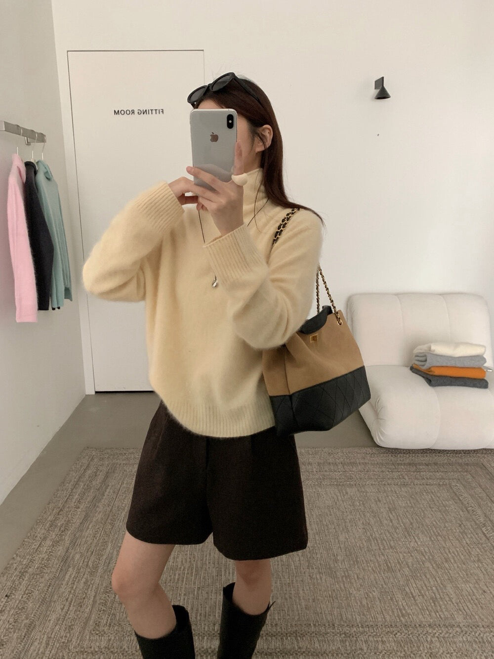 // 95%wool+5%cashmere拉絨工藝小高領針織NT