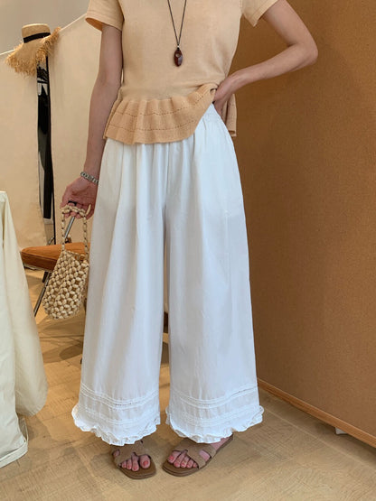 // 小復古刺繡花邊腳休閒褲