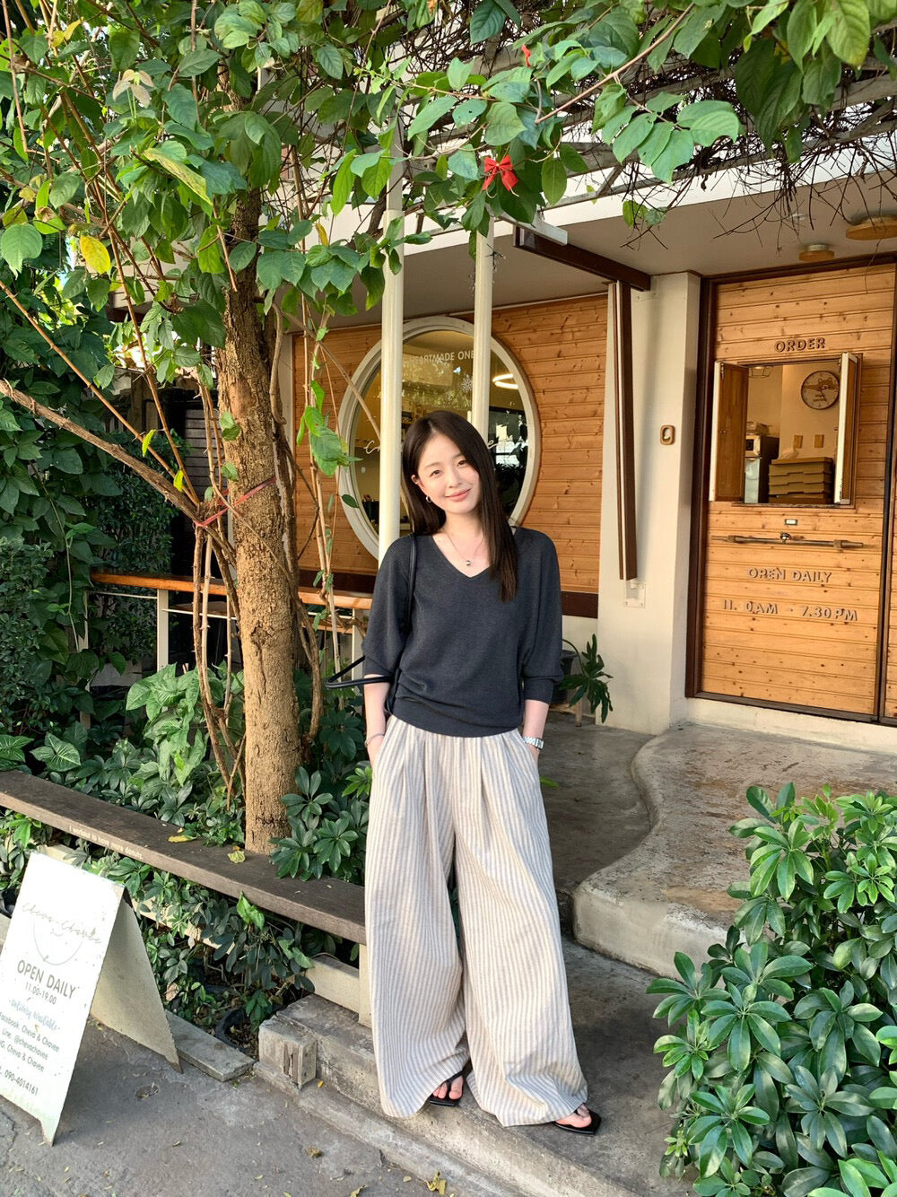 🪉 直間條直筒寬腳休閒褲