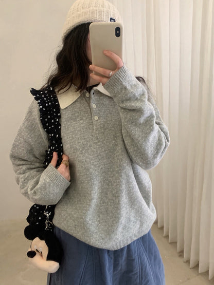 // 100%綿羊毛小心心點點撞色翻領NT