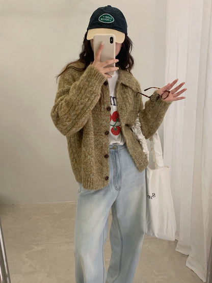 // 8%wool彩紗線菱格麻花翻領CD