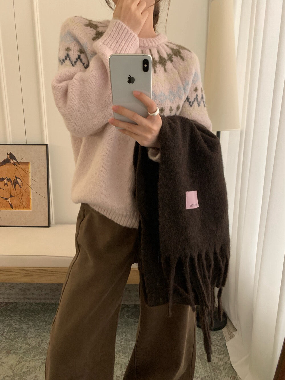 // 20%羊毛聖誕必備花紋圓領毛衣