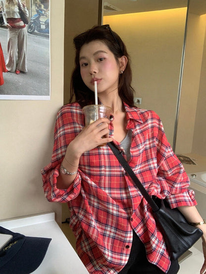// 美式復古格紋防曬恤衫