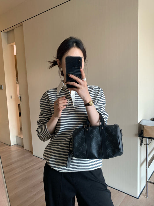 // 高級感翻領鈕扣間條上衣