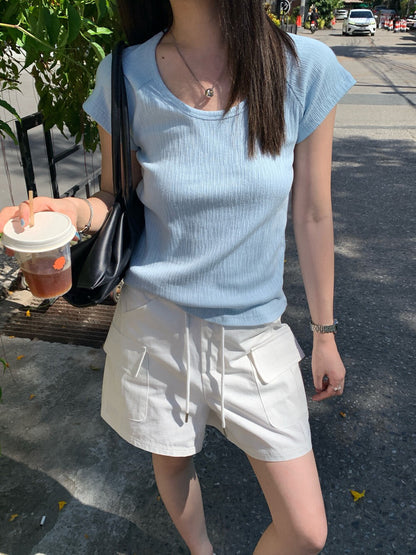 🦙 U領顯瘦插肩彈性TEE