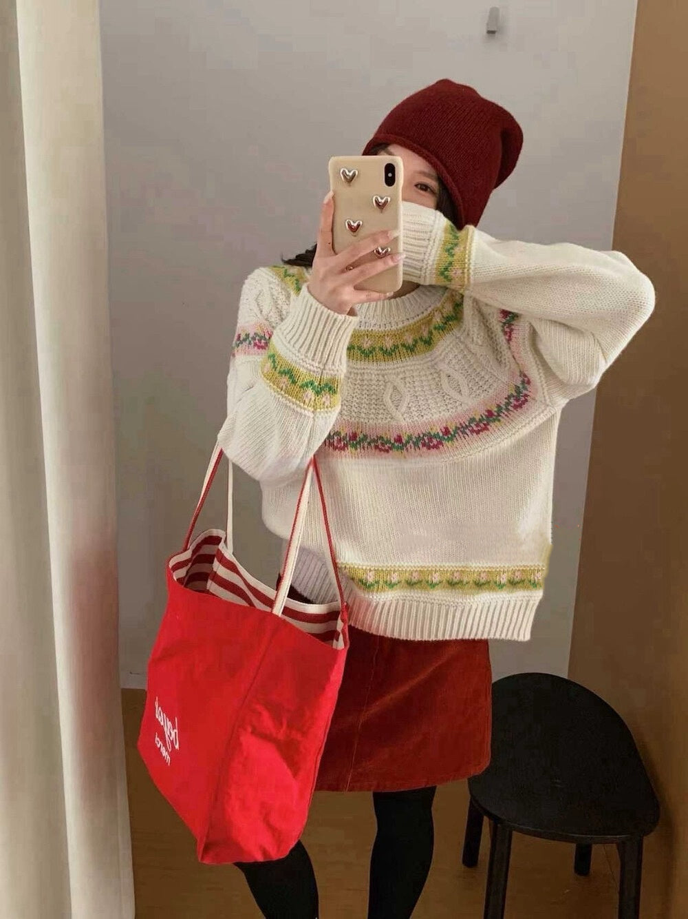 // 30%綿羊毛超美撞色花紋毛衣