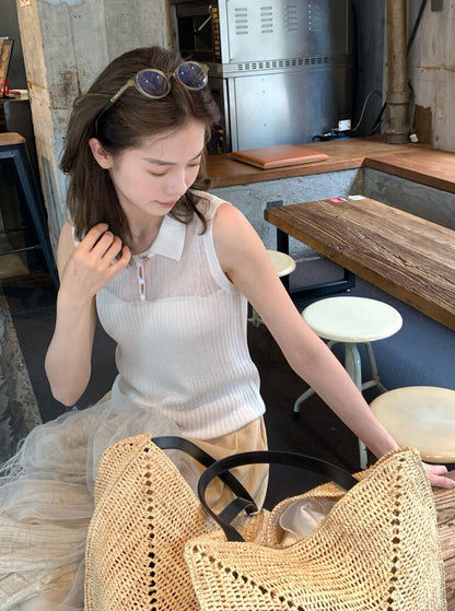 // 精緻感小鈕扣翻領針織背心