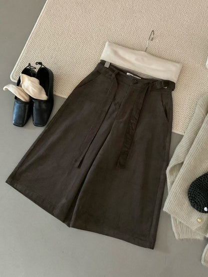 // 五分帥氣連腰帶燈芯絨褲