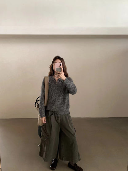 // raccoon+wool半拉鍊翻領高級感毛衣