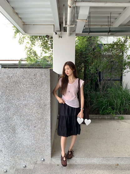 // 肌理感小飛袖遮肩針織上衣