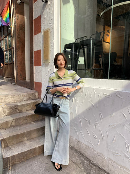 // 超舒服竹節棉軟身牛仔闊褲(連腰帶)