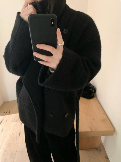 // 55%羊毛復古雙排扣毛感外套