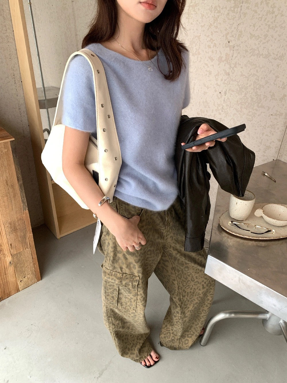 B50 / 必入！顏色極美薄款羊毛拉絨短袖針織上衣(95%wool+5%cashmere)